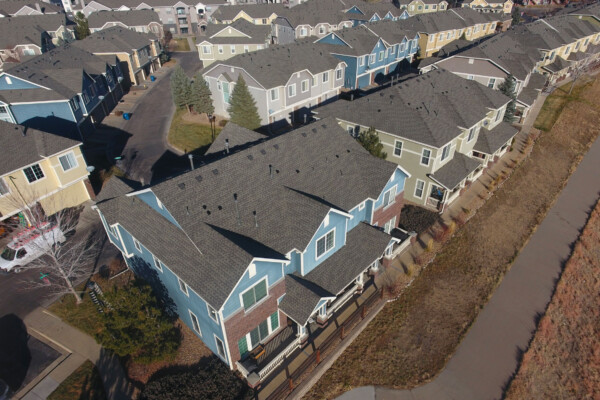 aerial view of many rows of townhomes and duplexes Advanced Exteriors Denver