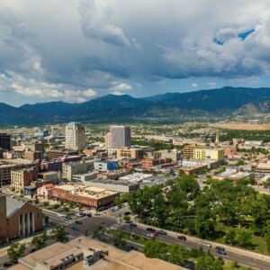 aerial view of downtown colorado springs