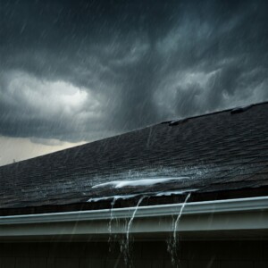 pooling water on a roof from clogged gutters